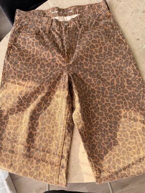 Old Navy Brown and Dark Brown Leopard Print Denim Skirt